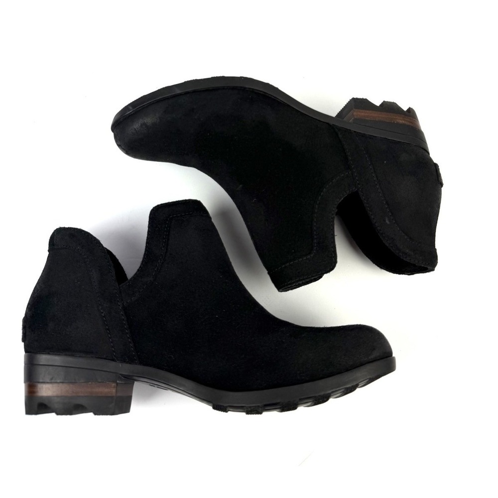 Sorel Lolla Cutout Bootie 9.5 Black Suede Slip On Womens Waterproof Ankle Boot
